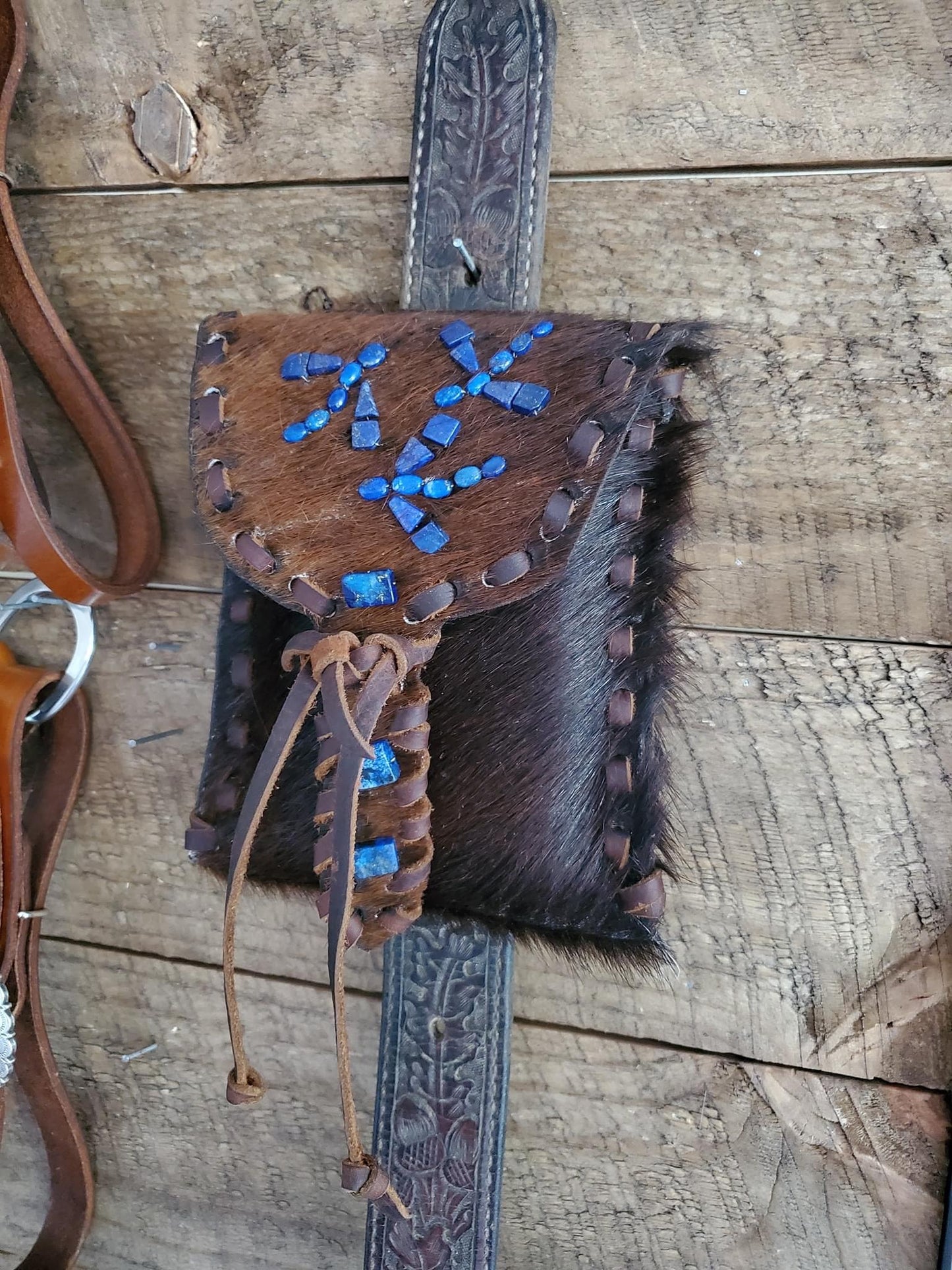 Blue Lapis Dragonfly’s cow hide back cinch